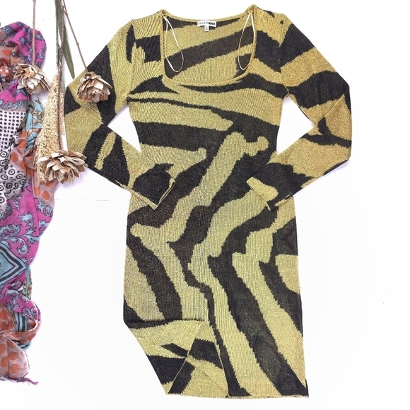 Fashion Nova Dresses & Skirts - New Fashion Nova Gold and Black Metallic Zebra Patterned Dress Sz L